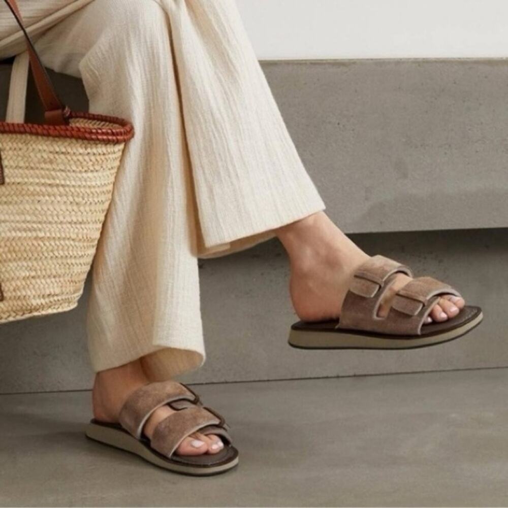 Rag & Bone Parker Slide Sandals Brown Suede Leather Double Strap Size 38